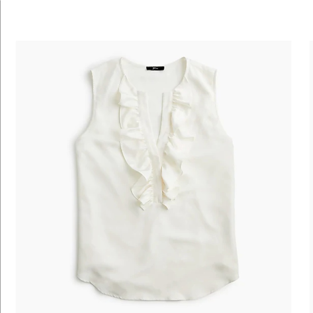 J. Crew Ivory Ruffle Front Top in Satin Crepe